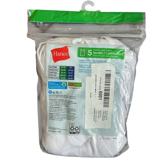 Hanes White Super Soft Toddler Boys Tagless Tanks 5 Pack / 2T-3T - Picture 2 of 3